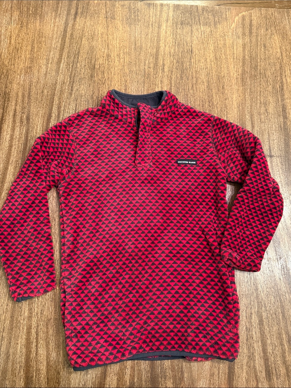 Southern Marsh Arapaho Fleece Pullover YM Kids Red & Black Geometric